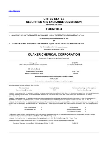 Miniature Quaker Houghton 10-Q Rapport trimestriel 2023 