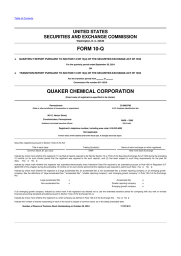 Miniature Quaker Houghton 10-Q Rapport trimestriel 2024 