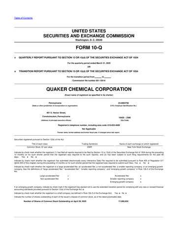 Miniature Quaker Houghton 10-Q Rapport trimestriel 2025 