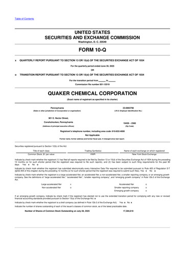 Miniature Quaker Houghton 10-Q Rapport trimestriel 2025 