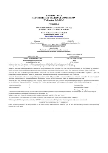 Thumbnail Regal Rexnord 10-K Annual Report 2018