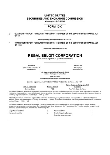 Thumbnail Regal Rexnord 10-Q Quarterly Report FY2019 