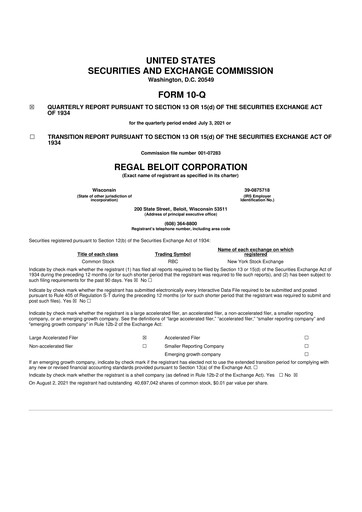 Thumbnail Regal Rexnord 10-Q Quarterly Report FY2021 