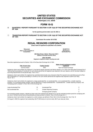 Thumbnail Regal Rexnord 10-Q Quarterly Report FY2022 