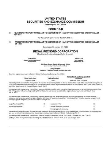 Thumbnail Regal Rexnord 10-Q Quarterly Report FY2023 