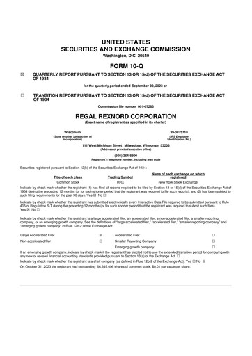 Thumbnail Regal Rexnord 10-Q Quarterly Report FY2023 