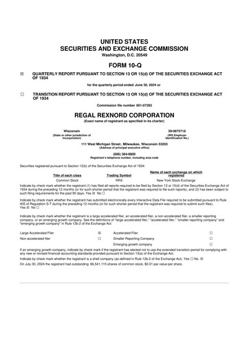 Thumbnail Regal Rexnord 10-Q Quarterly Report FY2024 