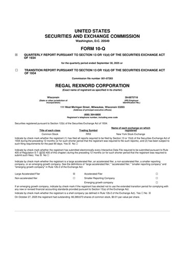 Thumbnail Regal Rexnord 10-Q Quarterly Report FY2025 
