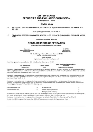 Thumbnail Regal Rexnord 10-Q Quarterly Report FY2026 