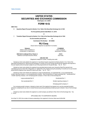 Thumbnail RLI Corp.
 10-Q Quarterly Report FY2019 
