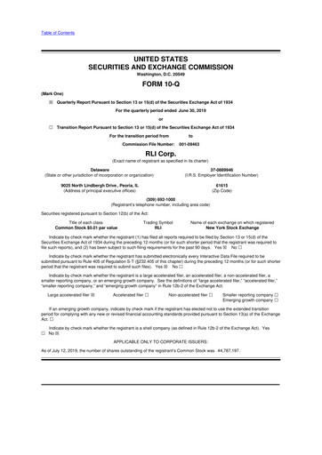 Thumbnail RLI Corp.
 10-Q Quarterly Report FY2019 