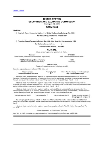 Thumbnail RLI Corp.
 10-Q Quarterly Report FY2020 