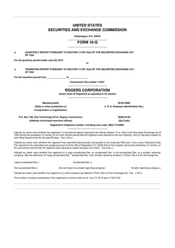 Thumbnail Rogers Corporation
 10-Q Quarterly Report FY2013 