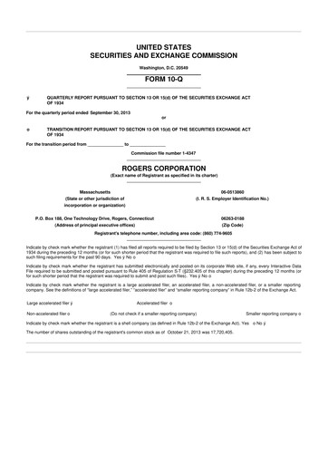 Thumbnail Rogers Corporation
 10-Q Quarterly Report FY2013 