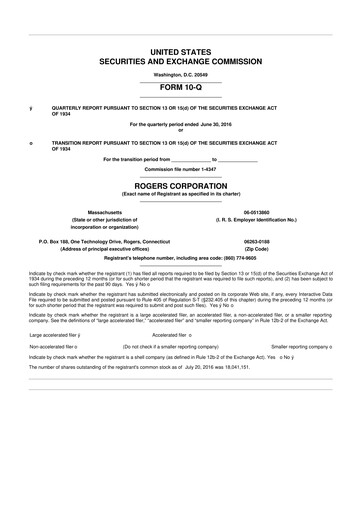 Thumbnail Rogers Corporation
 10-Q Quarterly Report FY2016 