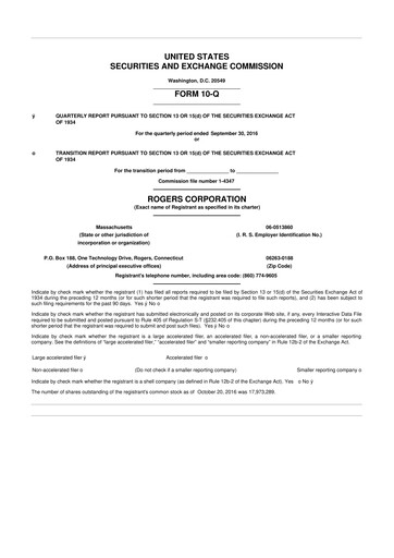 Thumbnail Rogers Corporation
 10-Q Quarterly Report FY2016 