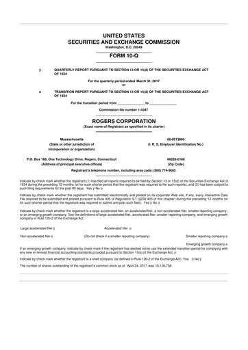 Thumbnail Rogers Corporation
 10-Q Quarterly Report FY2017 