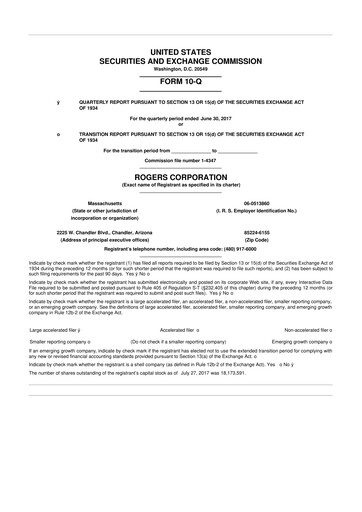 Thumbnail Rogers Corporation
 10-Q Quarterly Report FY2017 