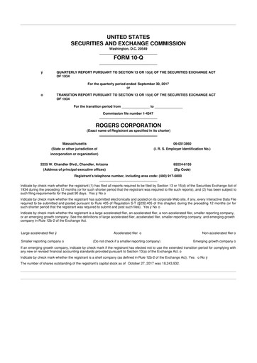 Thumbnail Rogers Corporation
 10-Q Quarterly Report FY2017 