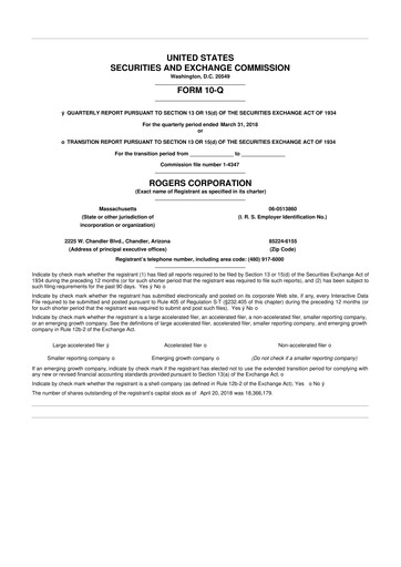 Thumbnail Rogers Corporation
 10-Q Quarterly Report FY2018 