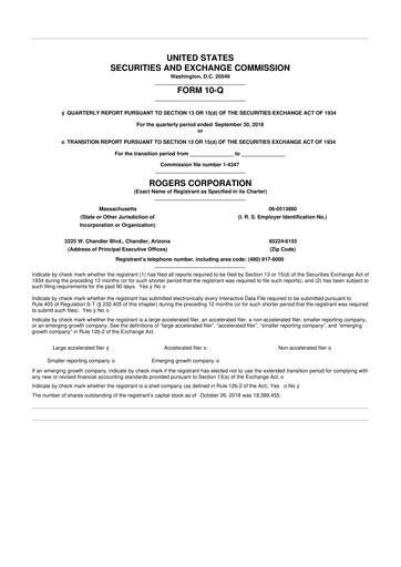 Thumbnail Rogers Corporation
 10-Q Quarterly Report FY2018 