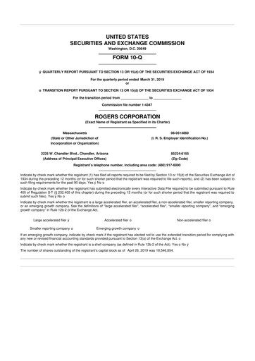 Thumbnail Rogers Corporation
 10-Q Quarterly Report FY2019 