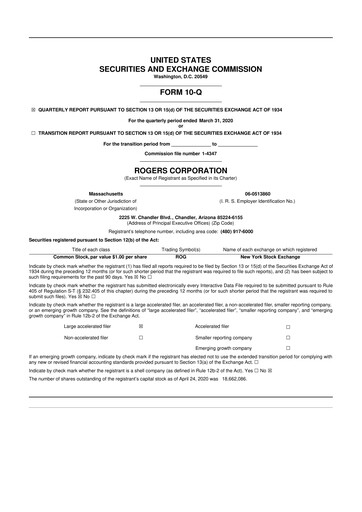 Thumbnail Rogers Corporation
 10-Q Quarterly Report FY2020 