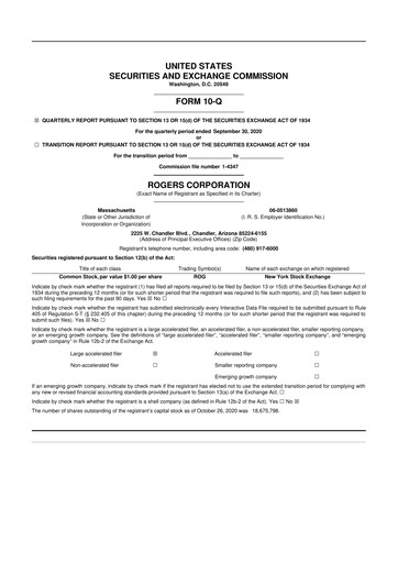 Thumbnail Rogers Corporation
 10-Q Quarterly Report FY2020 