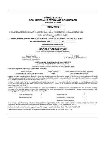 Thumbnail Rogers Corporation
 10-Q Quarterly Report FY2021 