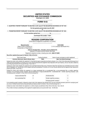 Thumbnail Rogers Corporation
 10-Q Quarterly Report FY2021 
