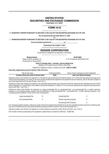 Thumbnail Rogers Corporation
 10-Q Quarterly Report FY2022 
