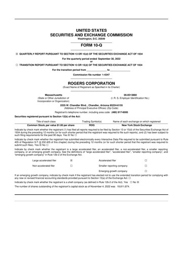 Thumbnail Rogers Corporation
 10-Q Quarterly Report FY2022 