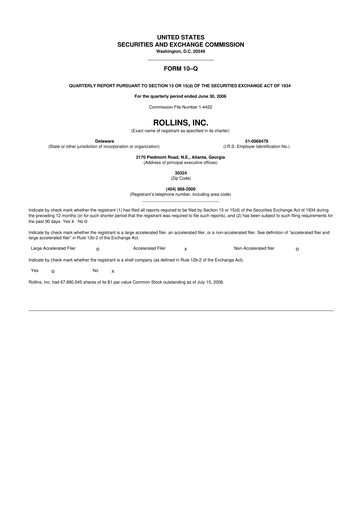 Miniature Rollins 10-Q Rapport trimestriel  