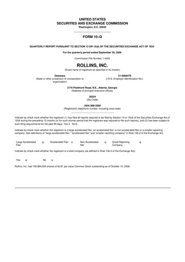 Miniature Rollins 10-Q Rapport trimestriel  