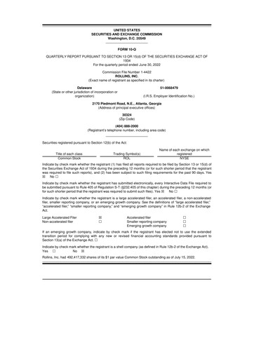 Miniature Rollins 10-Q Rapport trimestriel 2022 