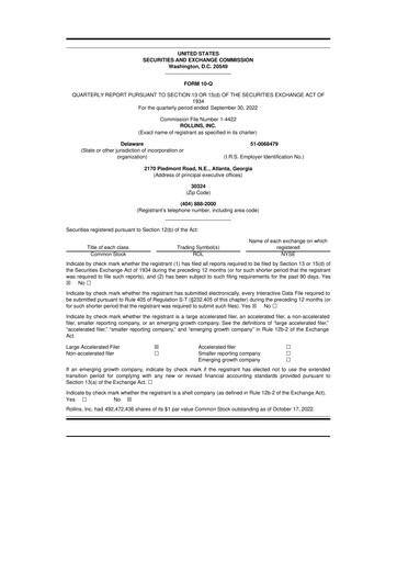 Miniature Rollins 10-Q Rapport trimestriel 2022 