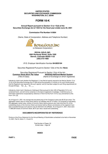 Thumbnail Royal Gold
 10-K Annual Report 2001