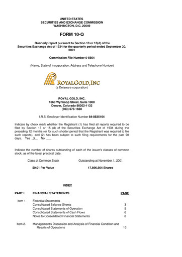 Thumbnail Royal Gold
 10-Q Quarterly Report FY 