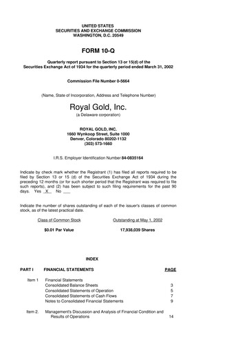 Thumbnail Royal Gold
 10-Q Quarterly Report FY 