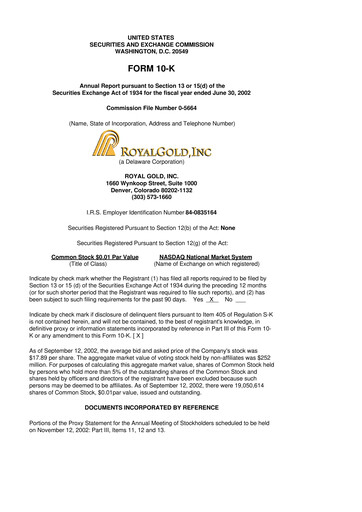 Thumbnail Royal Gold
 10-K Annual Report 