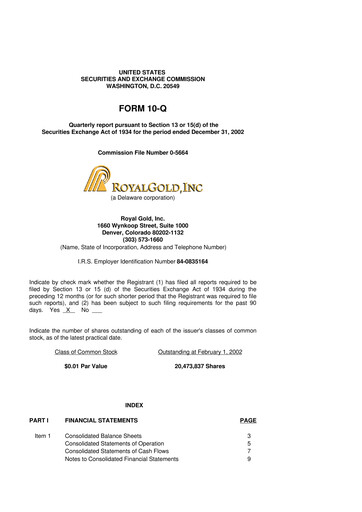 Thumbnail Royal Gold
 10-Q Quarterly Report FY 