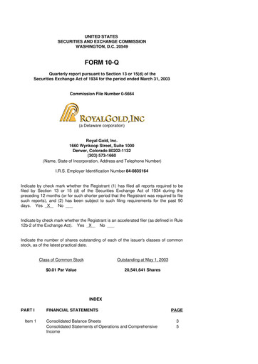 Thumbnail Royal Gold
 10-Q Quarterly Report FY 