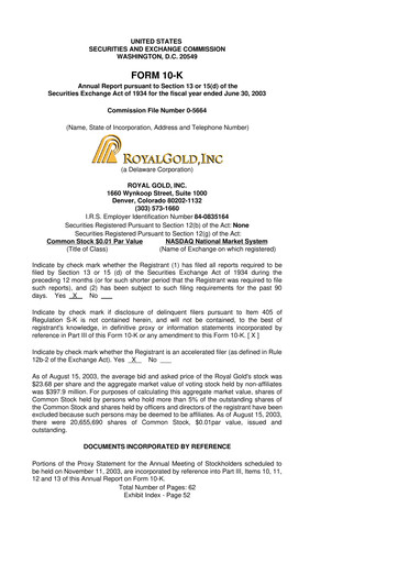 Thumbnail Royal Gold
 10-K Annual Report 