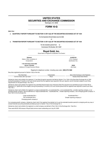 Vorschaubild Royal Gold
 10-Q Quartalsbericht 2025 