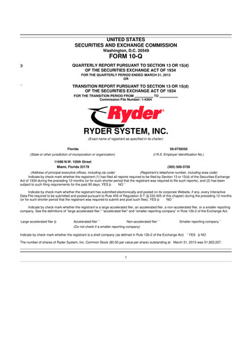 Thumbnail Ryder
 10-Q Quarterly Report FY2013 