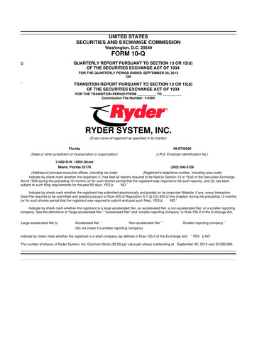 Thumbnail Ryder
 10-Q Quarterly Report FY2013 