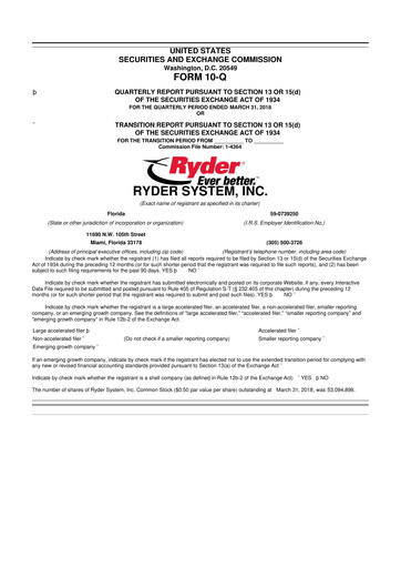 Thumbnail Ryder
 10-Q Quarterly Report FY2018 