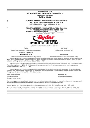 Thumbnail Ryder
 10-Q Quarterly Report FY2018 