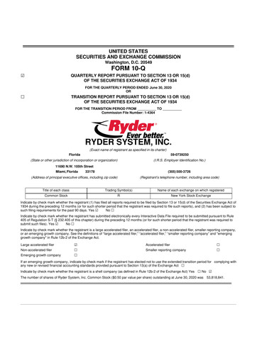 Thumbnail Ryder
 10-Q Quarterly Report FY2020 