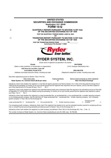 Thumbnail Ryder
 10-Q Quarterly Report FY2025 